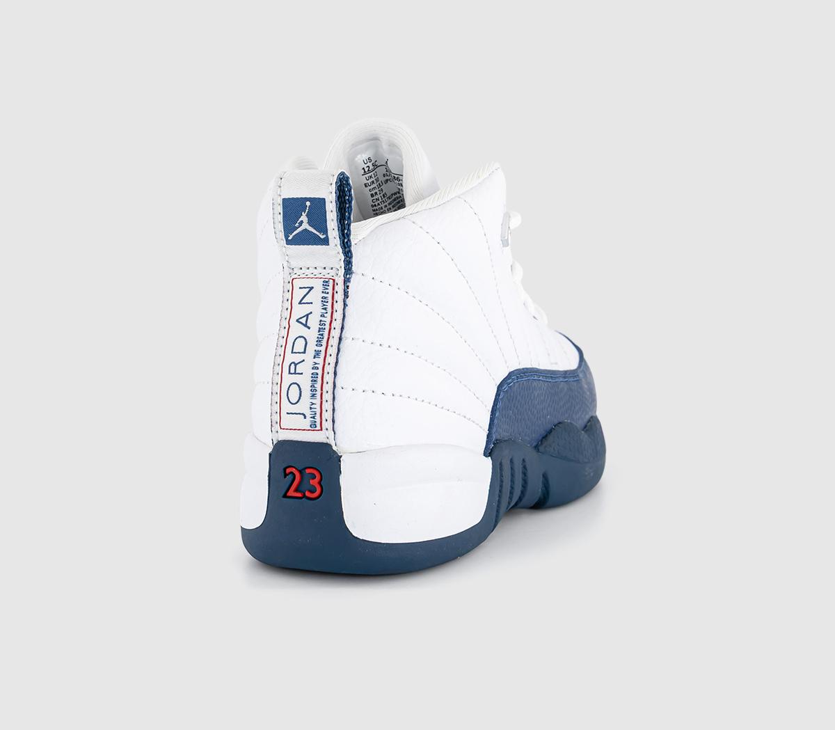 JordanAir Jordan 12 Kids TrainersWhite French Blue Metallic Silver