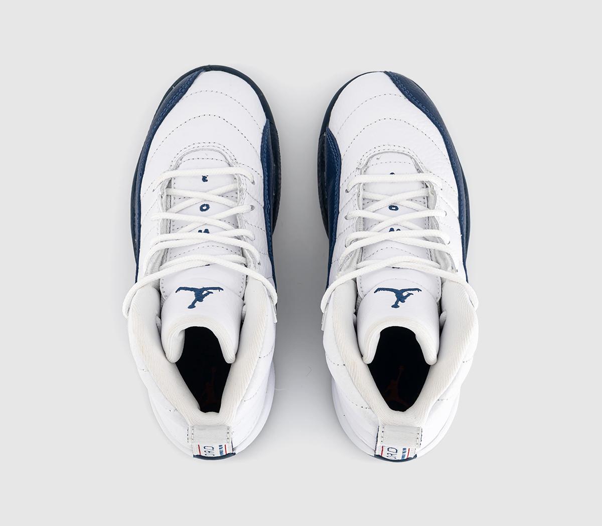 JordanAir Jordan 12 Kids TrainersWhite French Blue Metallic Silver