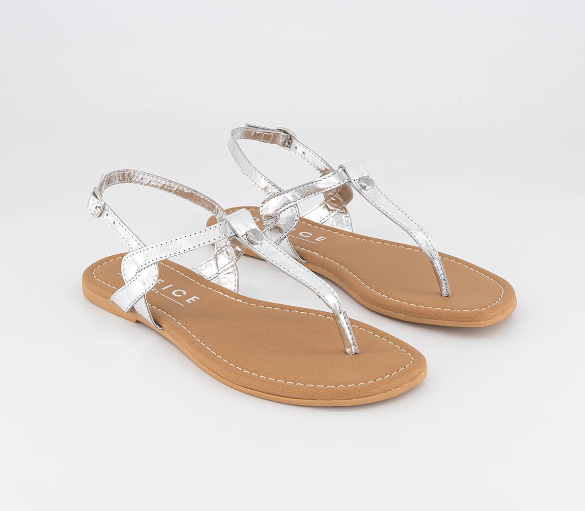 OFFICE Wide Fit Spendid Leather Toe Post Sandals Silver Leather - Women ...