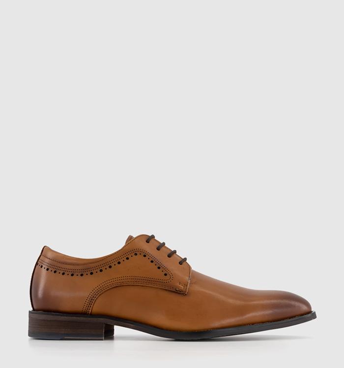 OFFICE Milo Brogue Panel Leather Derby Shoes Tan Leather