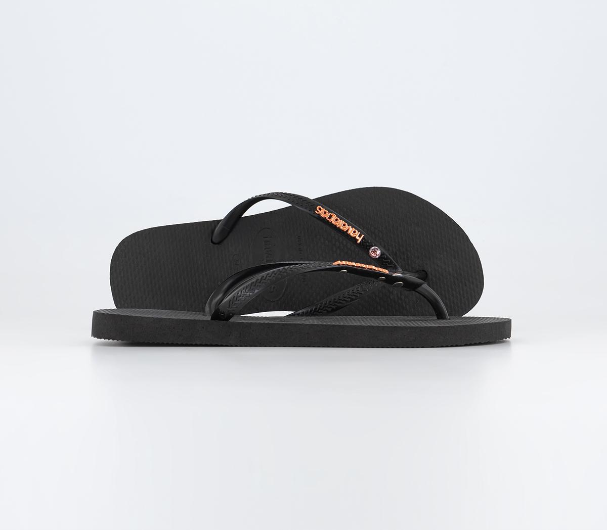 Havaianas Slim Logo Metal Crystal Sw Flip Flops Black Pink