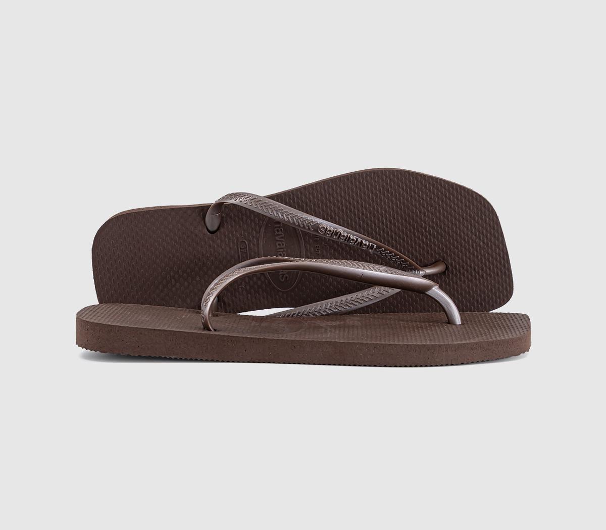 Havaianas Slim Square Flip Flops Dark  Brown in Women's Size 3/4, Office Shoes