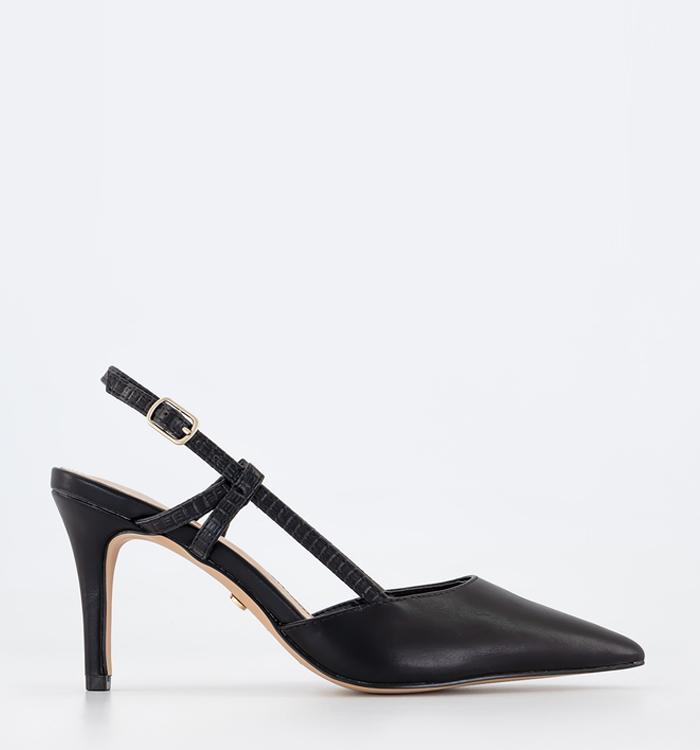 OFFICE Melody Material Mix Sling Back Courts Black