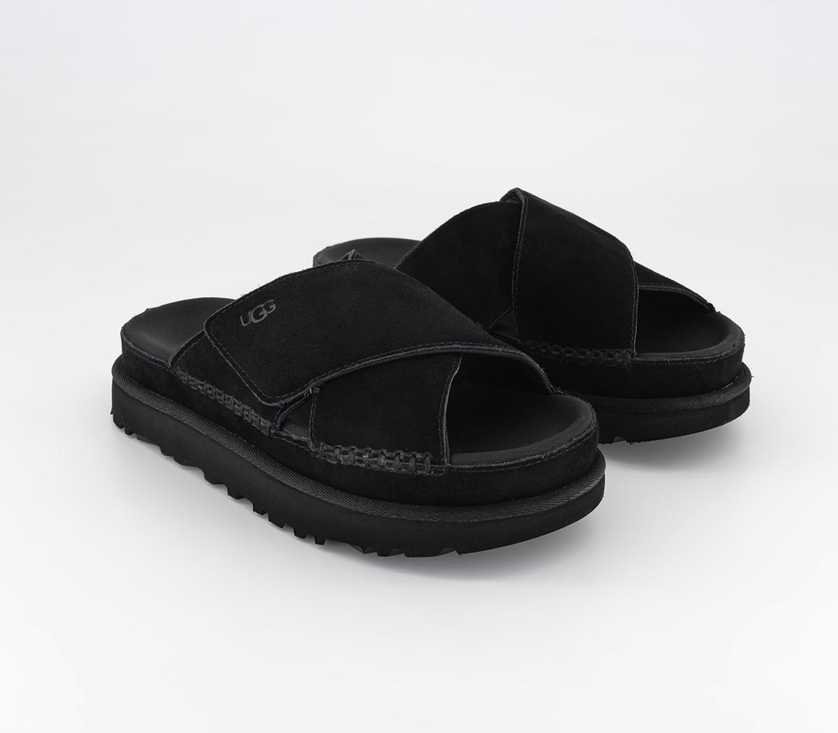 UGG Goldenstar Cross Slides Black - Women’s Sandals