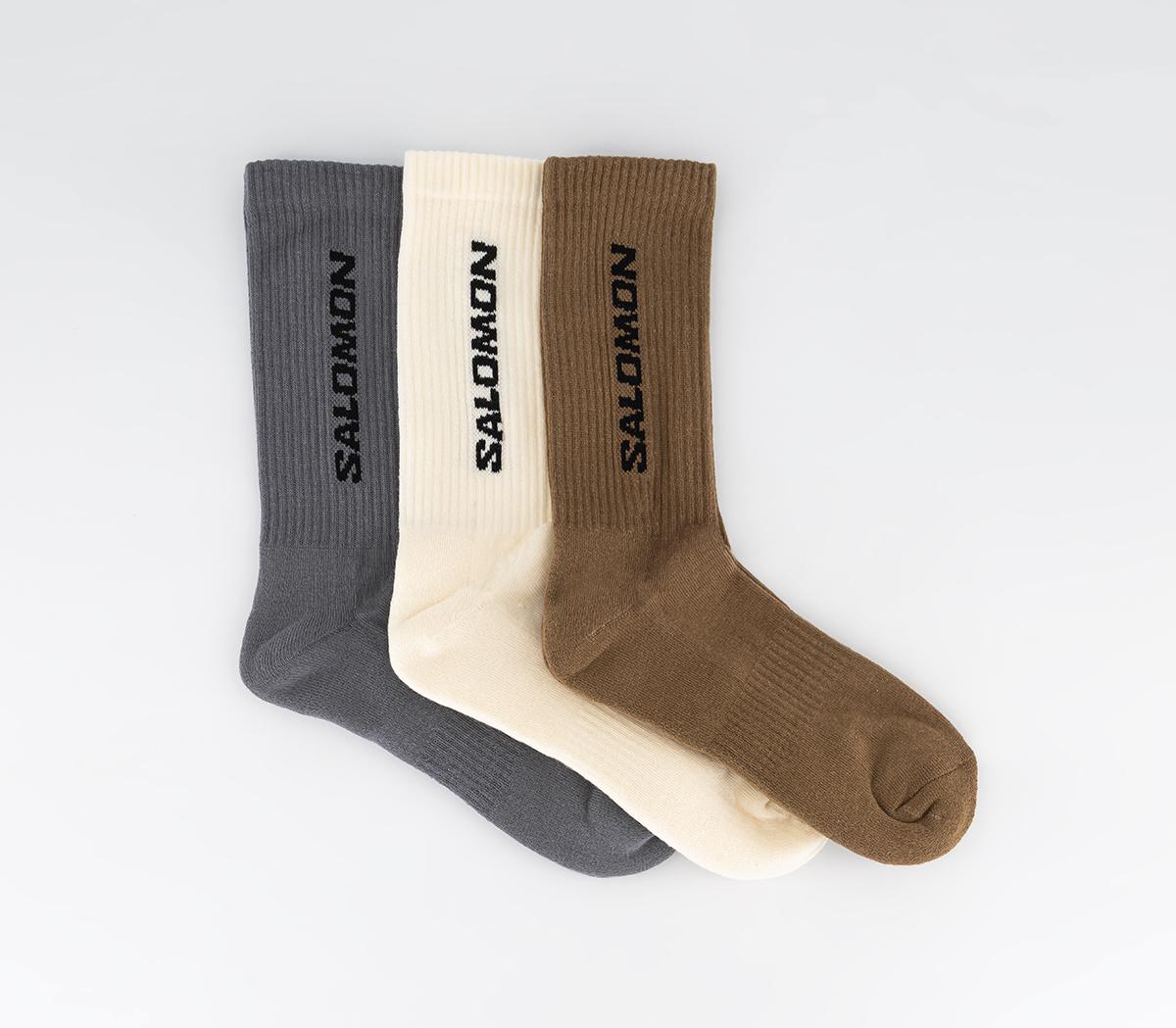 Salomon Everyday Crew Socks 3 Pack Frost Grey Vanilla Ice Toasted Coconut Socks