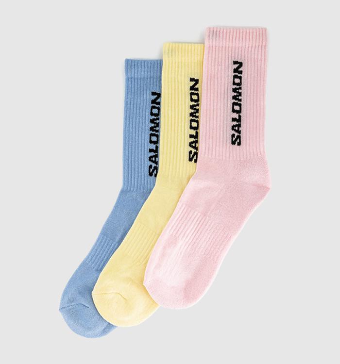 Salomon Everyday Crew 3 Pack Socks Brunnera Blue Dusty Yellow Icy Pink