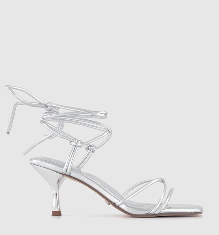 OFFICE Maddox Strappy Knot Kitten Heel Sandals Silver