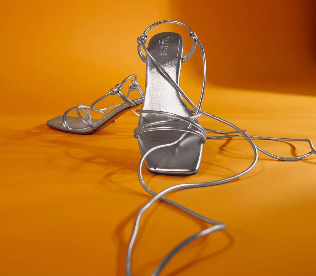 OFFICEMaddox Strappy Knot Kitten Heel SandalsSilver