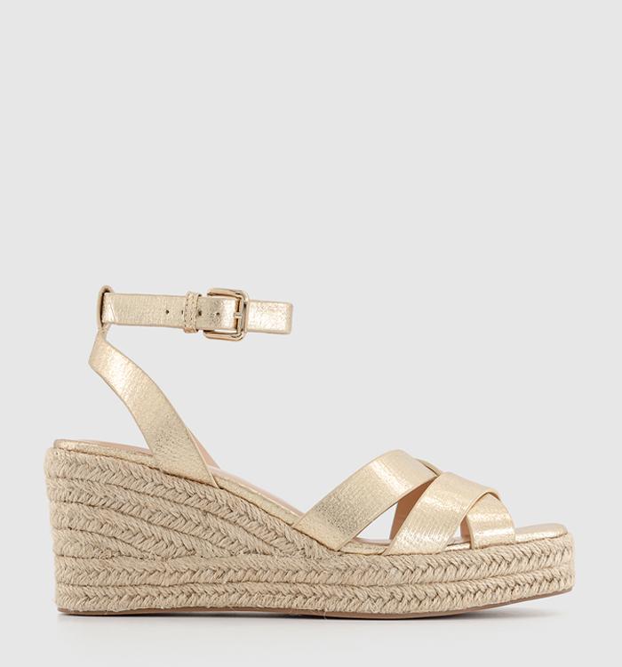 OFFICE Martina Multi Strap Mid Espadrille Wedges Gold