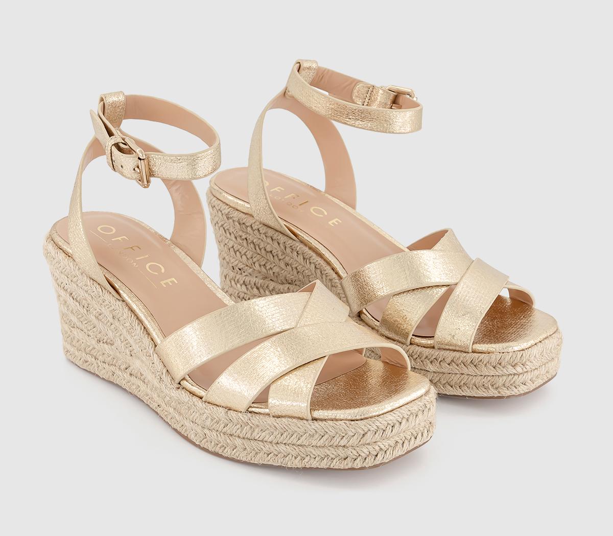 OFFICE Womens Martina Multi Strap Mid Espadrille Wedges Gold, 7