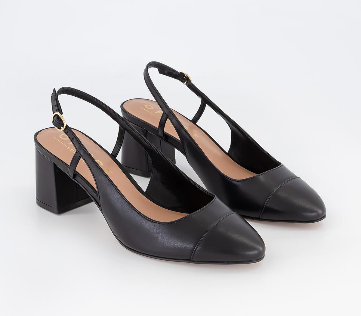 OFFICE Mirage Slingback Block Courts Black Leather - Mid Heels