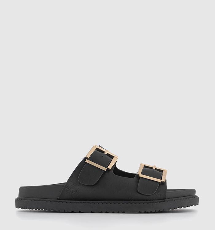 OFFICE Sunkissed Double Strap Chunky Sliders Black