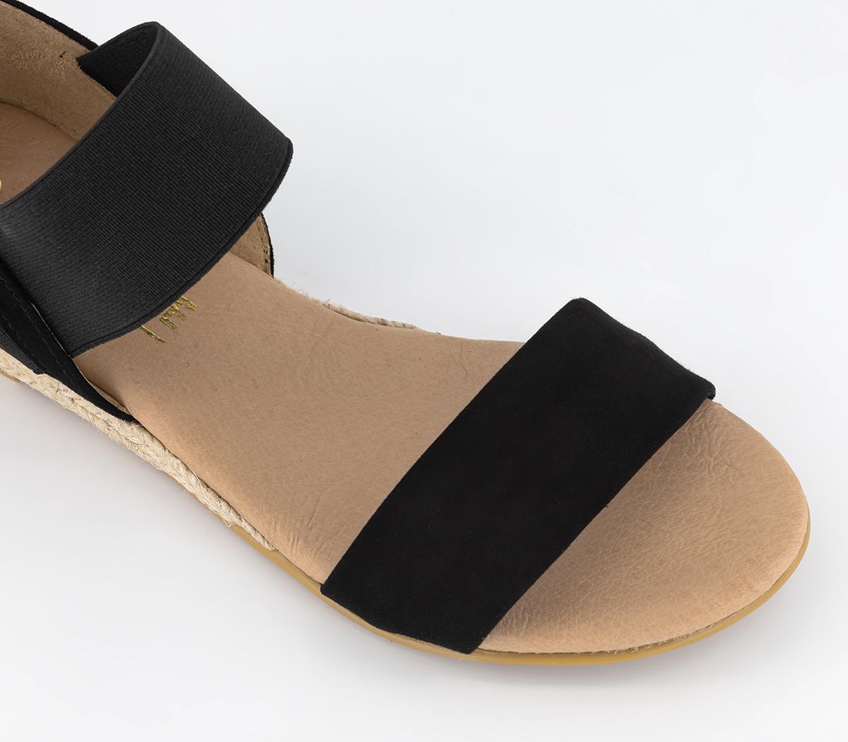 OFFICE Sullie Elastic Strap Espadrilles Black Suede Flat Shoes for Women