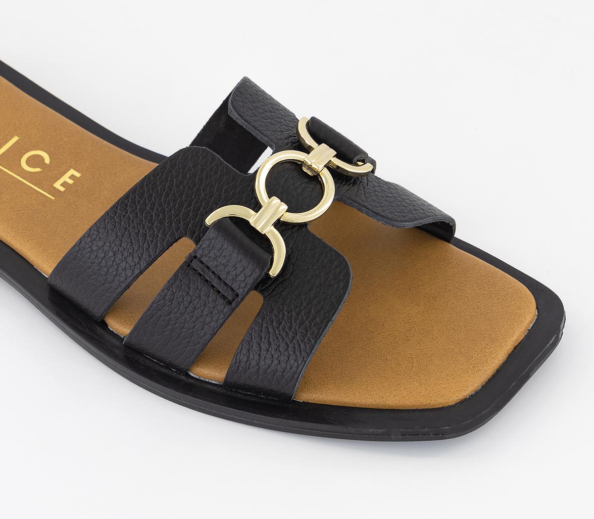 OFFICE Salvador Gold Trim Slides OFFICE Salvador Gold Trim Slides Black Leather
