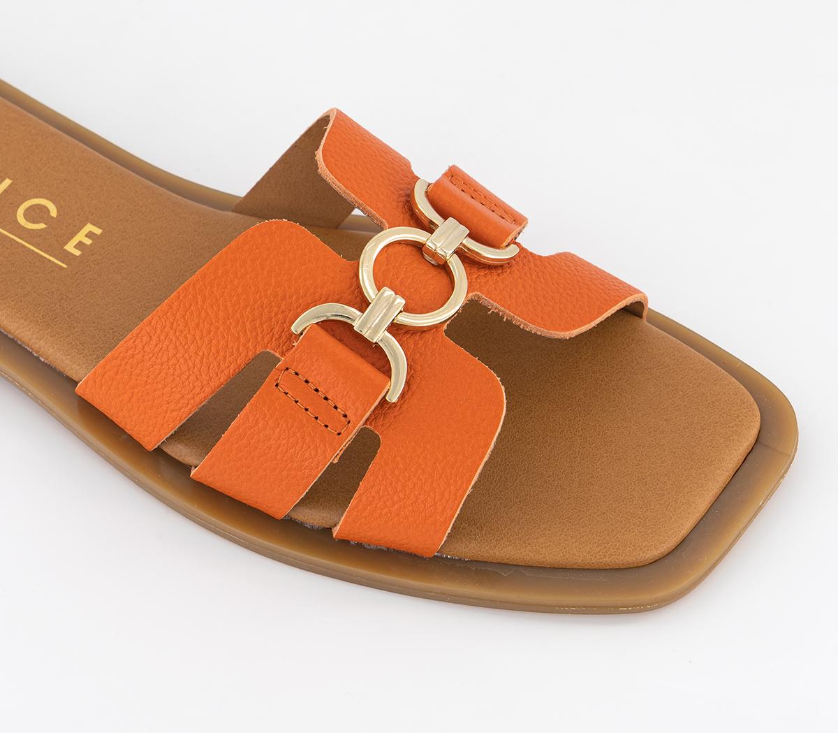 OFFICESalvador Gold Trim Leather SlidesOrange Leather