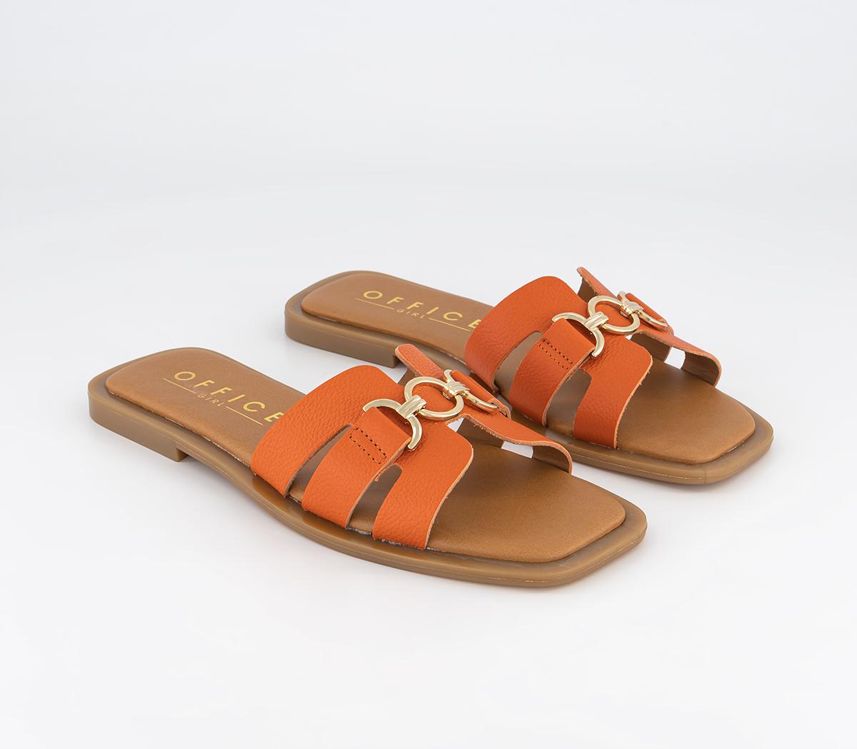 OFFICESalvador Gold Trim Leather SlidesOrange Leather