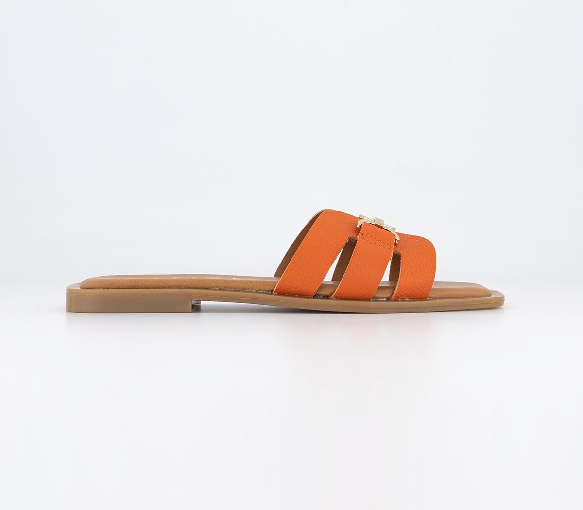 OFFICE Salvador Gold Trim Leather Slides Orange Leather Women s