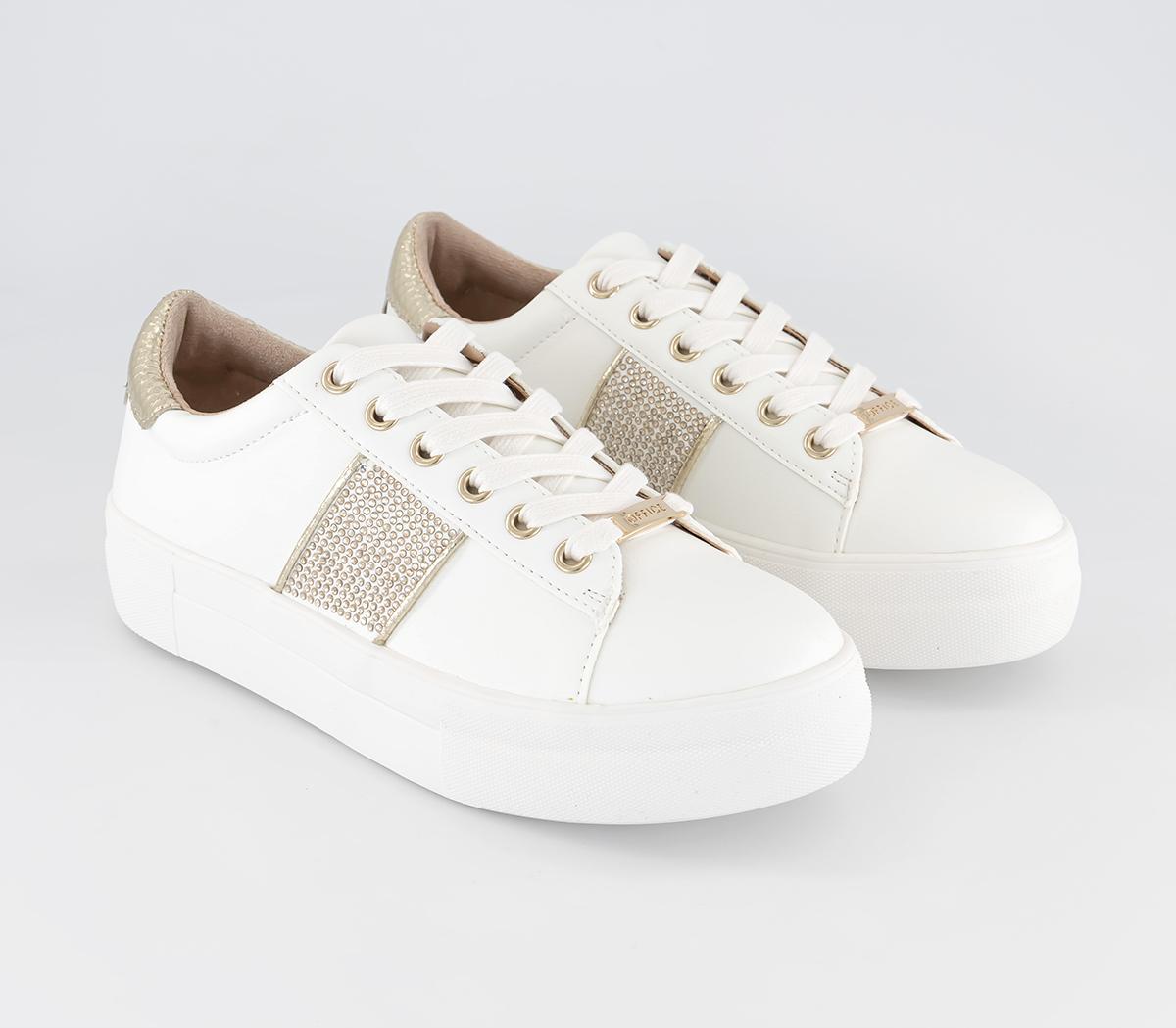 OFFICE Womens Frantic Embellished Lace Up Trainers White, 6