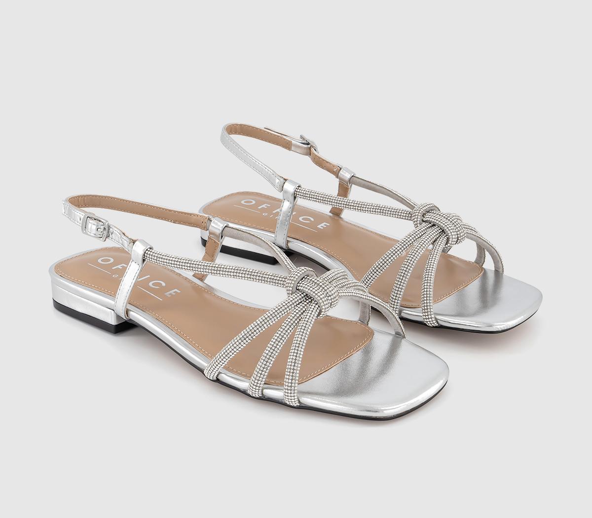 OFFICE Womens Sunshine Low Block Occasion Embellished Knot Sandals Silver, 5