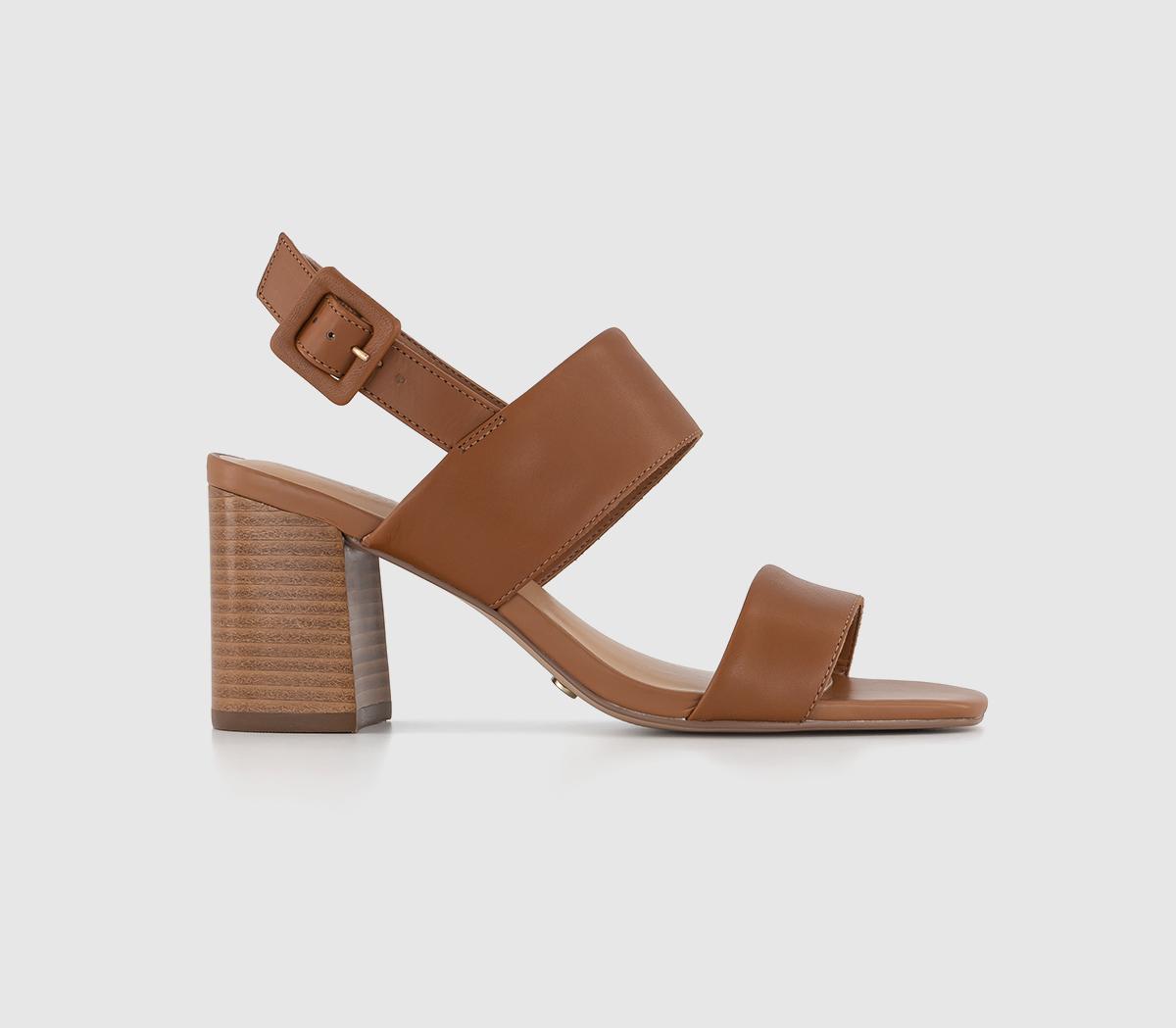 Madeline Two Part Block Heels Tan Leather