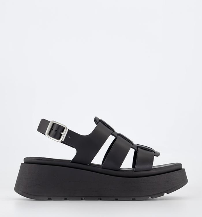 OFFICE Melba Wedge Caged Sandals Black Leather