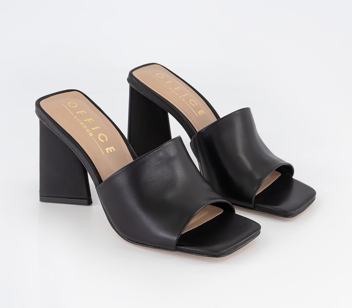 OFFICE Hila Triangle Block Heel Mules Black Leather - High Heels