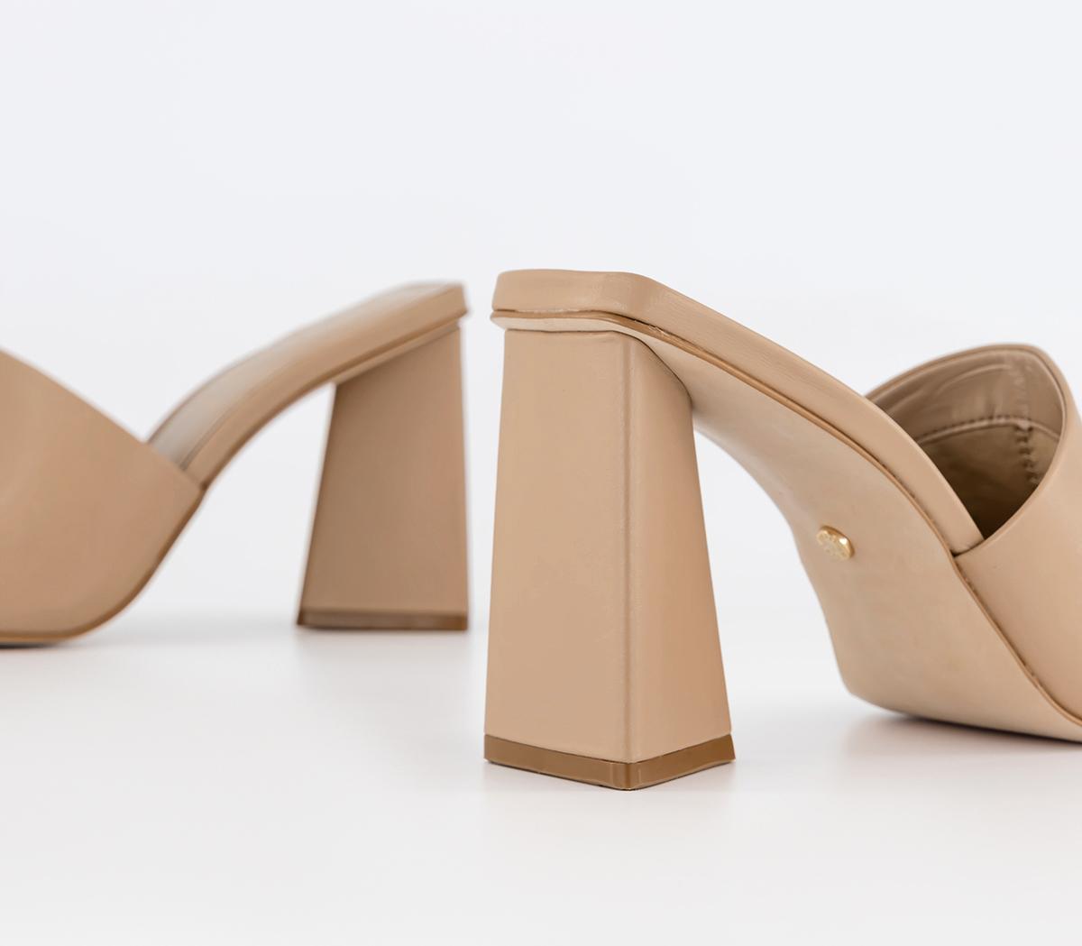 OFFICEHila Triangle Block Heel Mules OFFICEHila Triangle Block Heel MulesCamel Leather