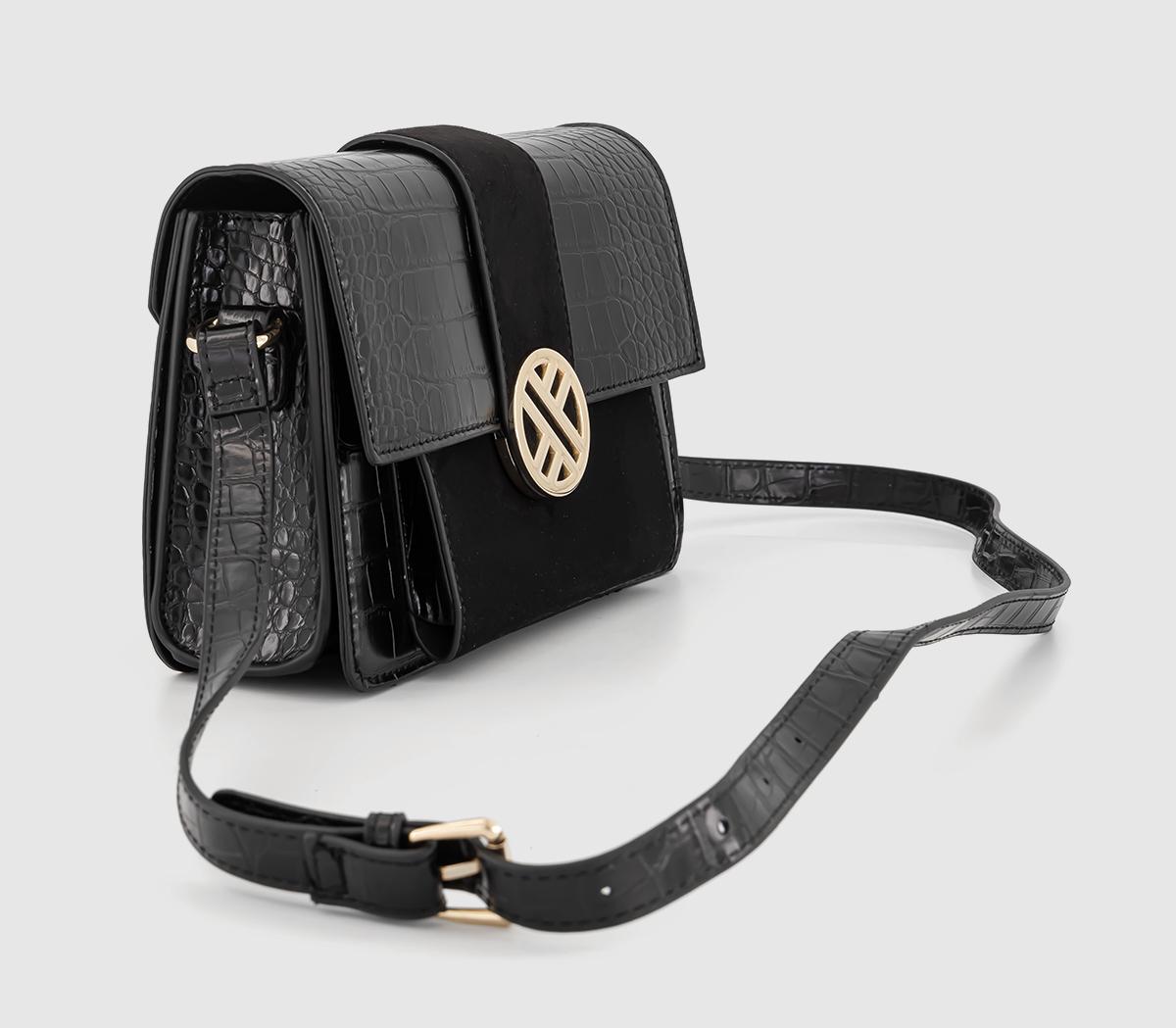 OFFICE Naomi Cross Body Bag OFFICE Naomi Cross Body Bag Black Croc Embossed