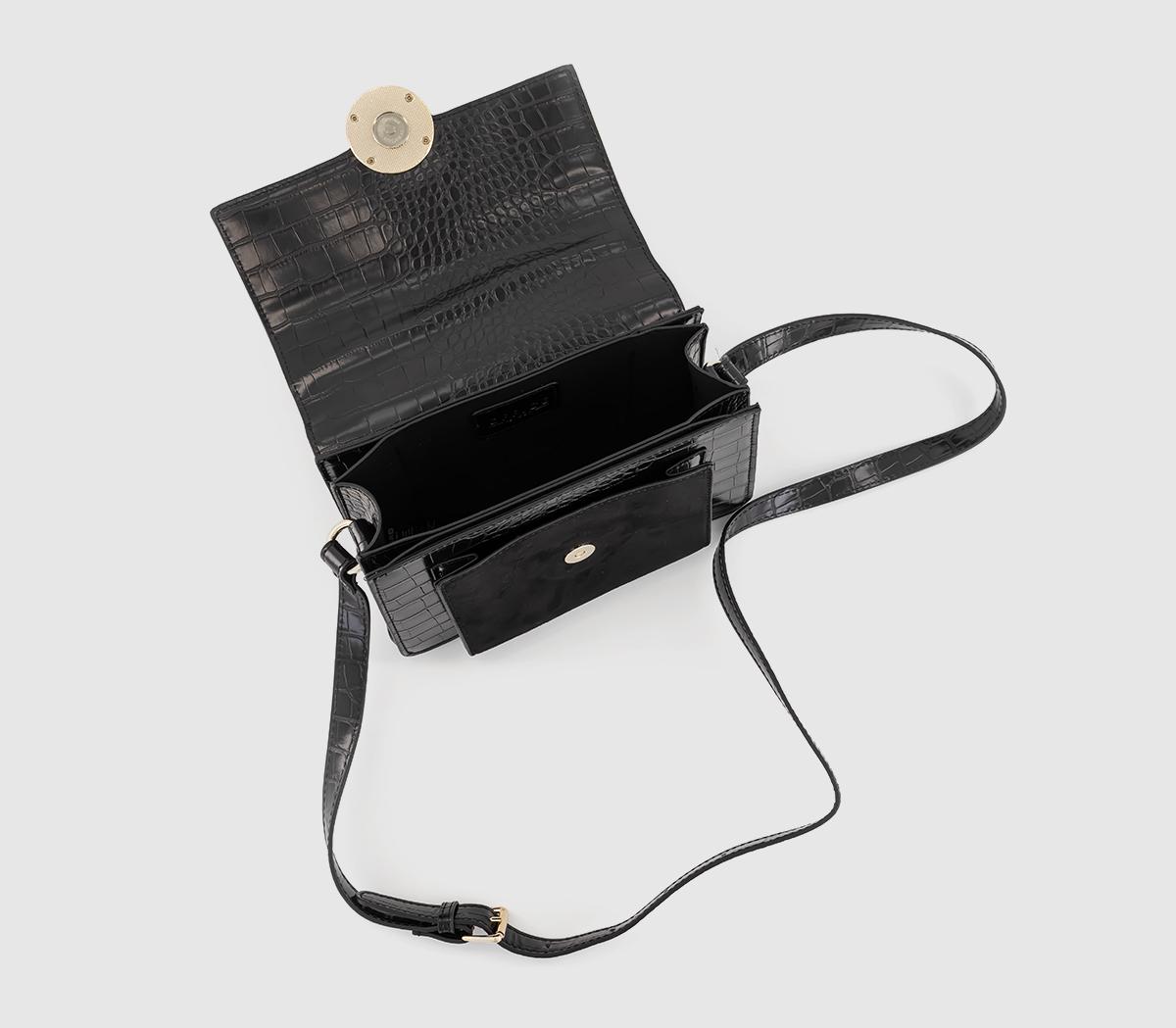 OFFICE Naomi Cross Body Bag OFFICE Naomi Cross Body Bag Black Croc Embossed