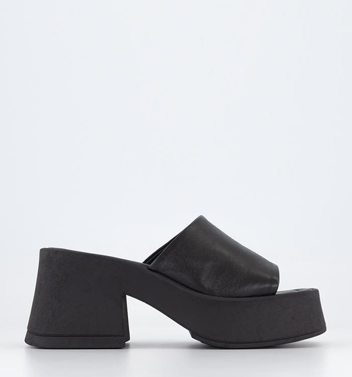 OFFICE Hizzy Square Toe Mules Black Leather