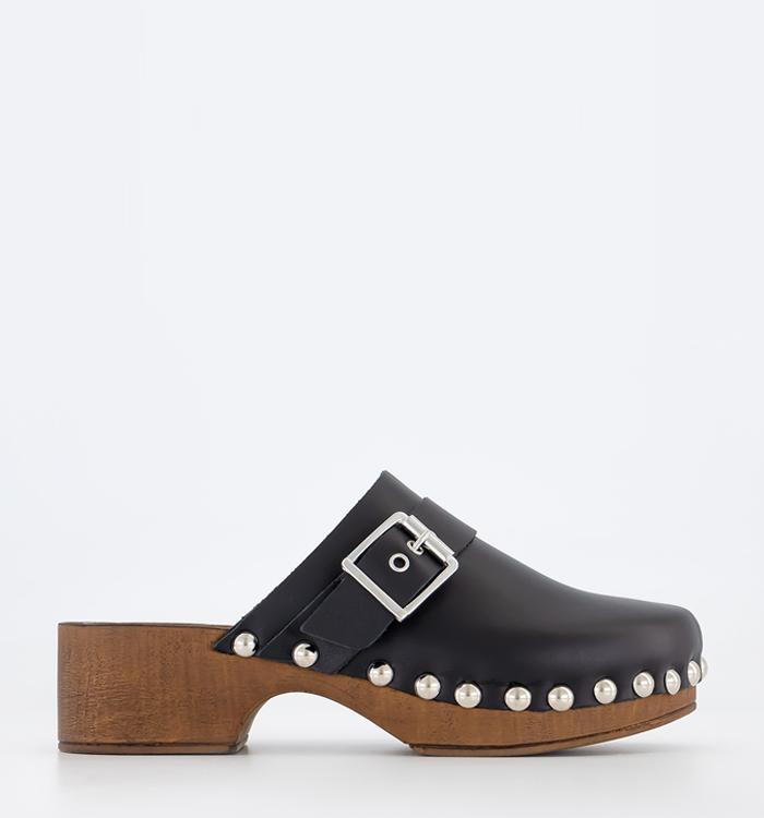 OFFICE Magda Clog Mules Black Leather