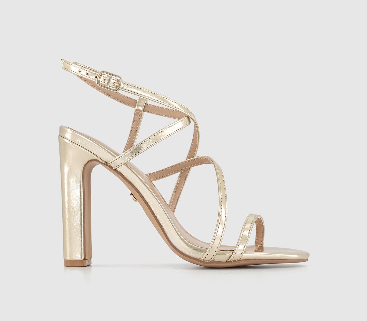 Strappy gold outlet block heels