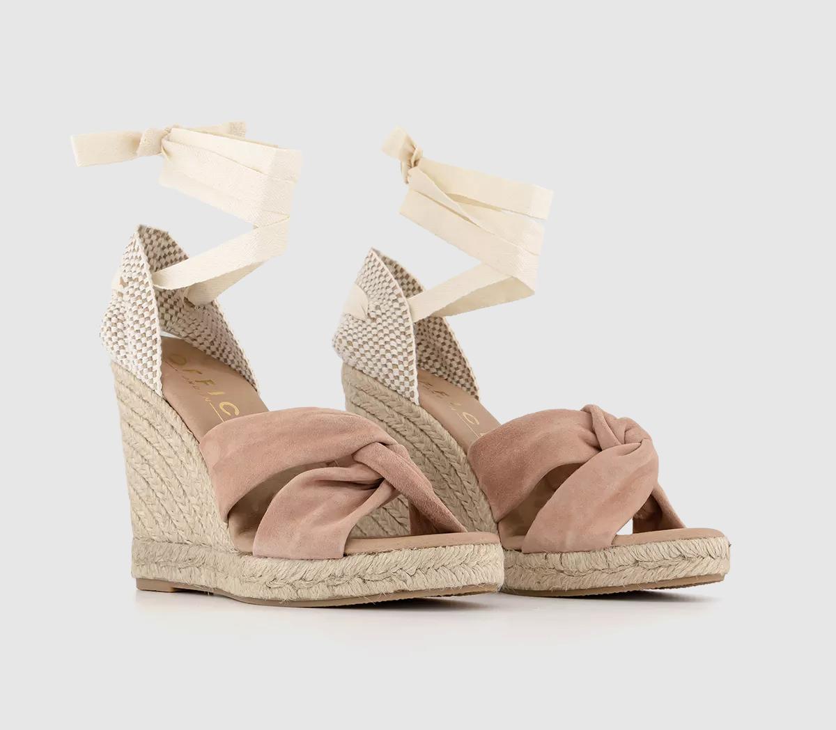 OFFICE Womens Heather Ankle Tie Espadrilles Blush Suede Natural, 7