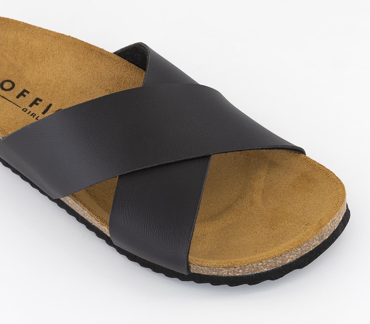 OFFICE Sugar Cross Over Cork Footbeds Black Flat Shoes for Women