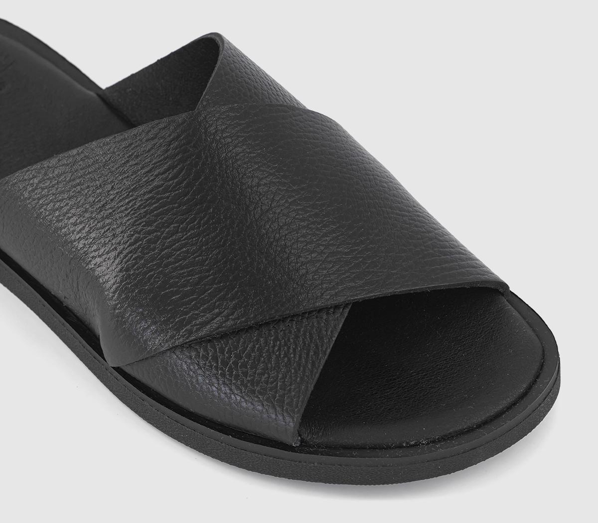 OFFICE Samuel Clean Tumble Sliders Black Leather - Men’s Sandals