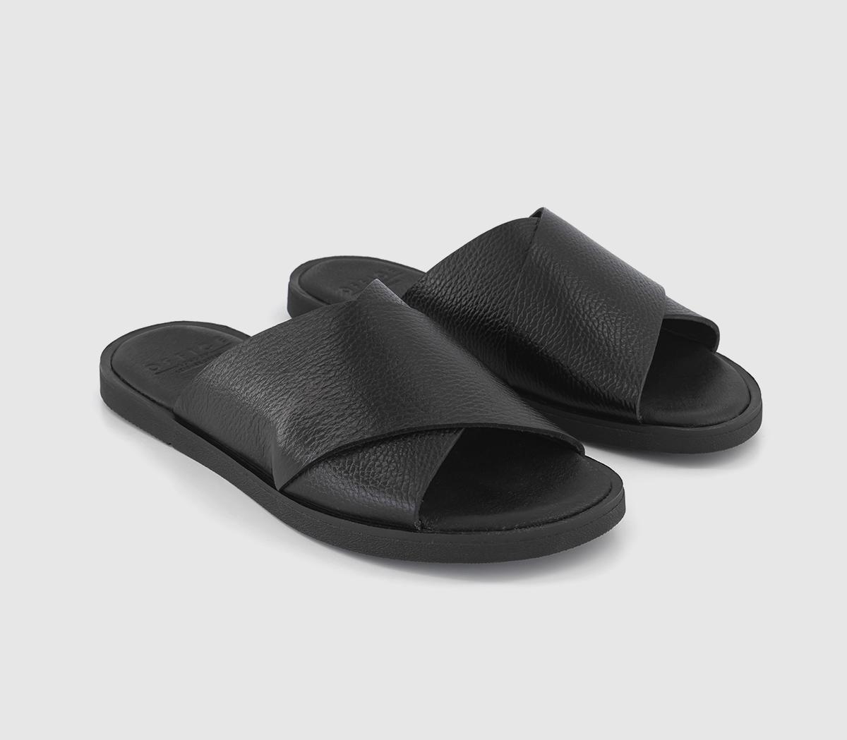 OFFICE Samuel Clean Tumble Sliders Black Leather - Men’s Sandals