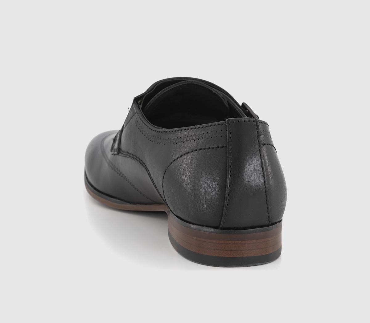 OFFICE Marseille Leather Double Strap Monk Shoes Black Leather - Men’s ...