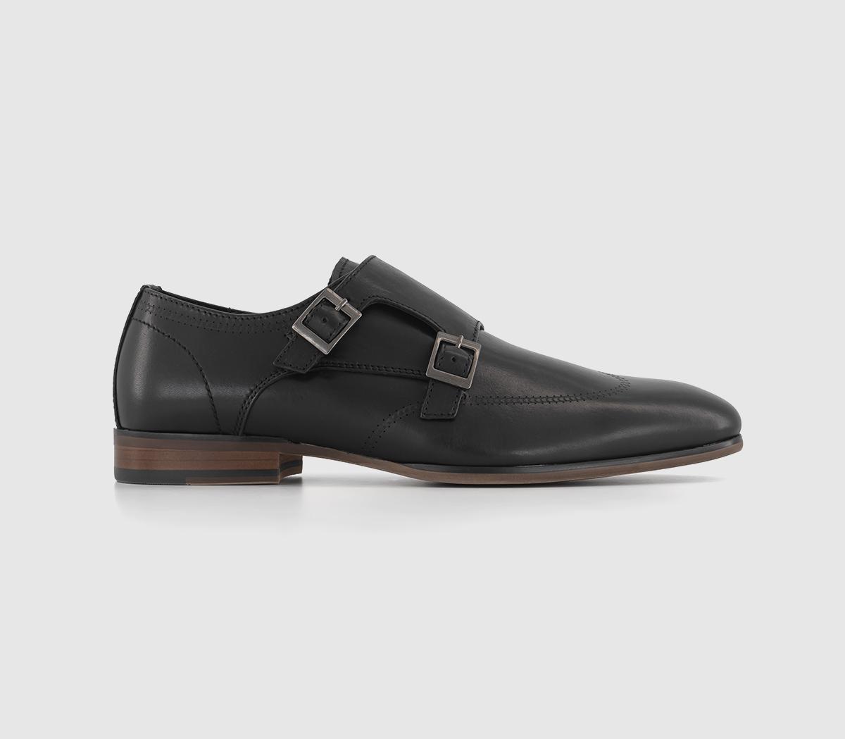 Marseille Leather Double Strap Monk Shoes Black Leather