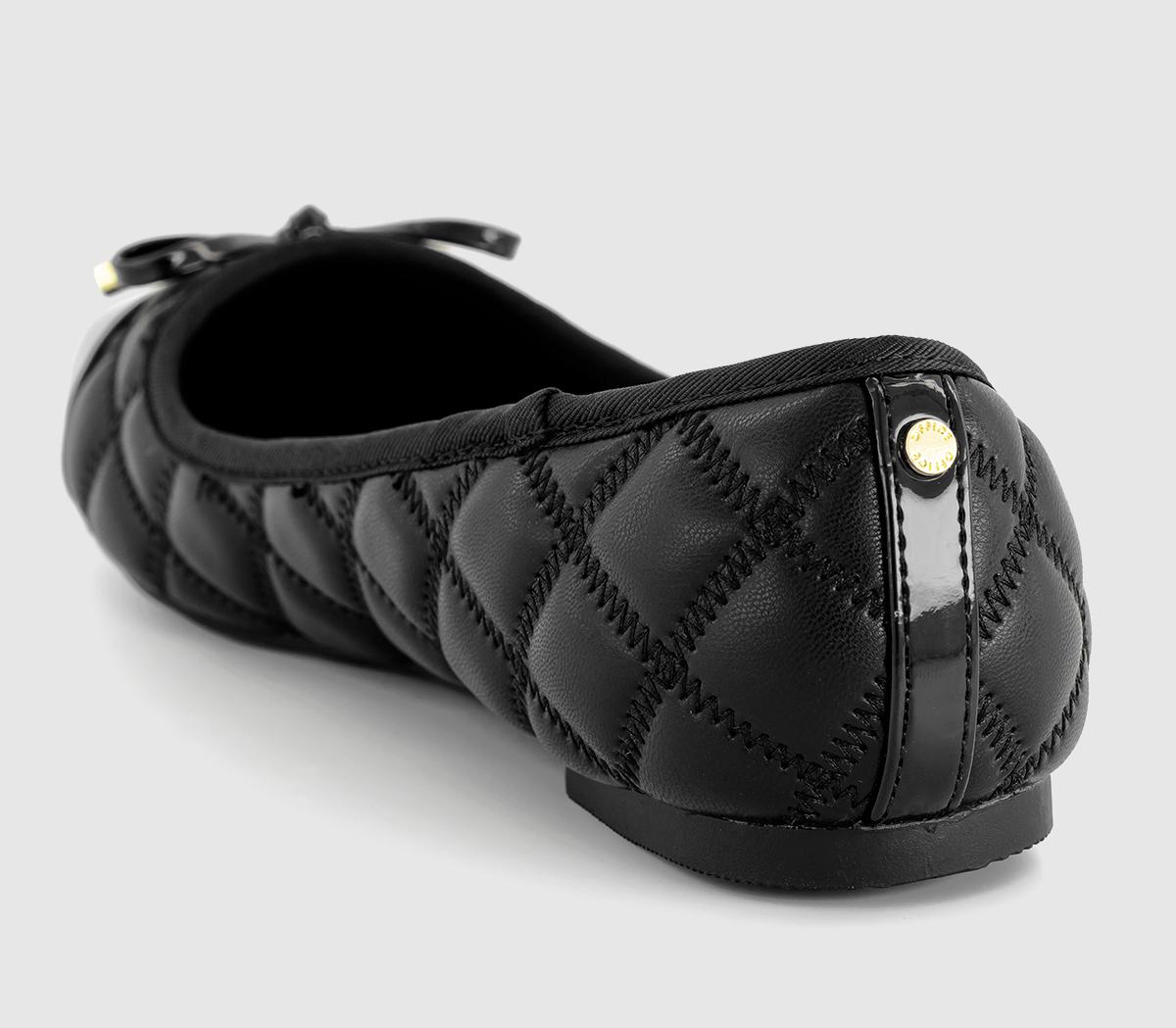 OFFICEForeveryoung Quilted Toe Cap Bow Ballet Pumps OFFICEForeveryoung Quilted Toe Cap Bow Ballet PumpsBlack