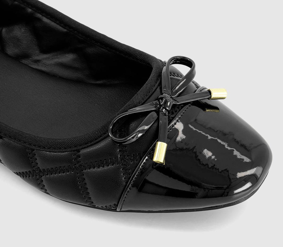 OFFICEForeveryoung Quilted Toe Cap Bow Ballet Pumps OFFICEForeveryoung Quilted Toe Cap Bow Ballet PumpsBlack