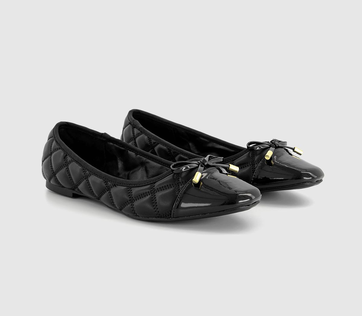 OFFICE Womens Foreveryoung Quilted Toe Cap Bow Ballerina Shoes Black, 4