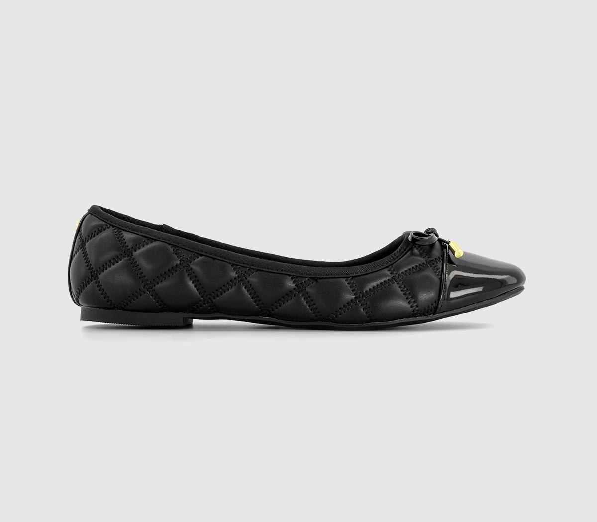 Foreveryoung Quilted Toe Cap Bow Ballerina Shoes Black