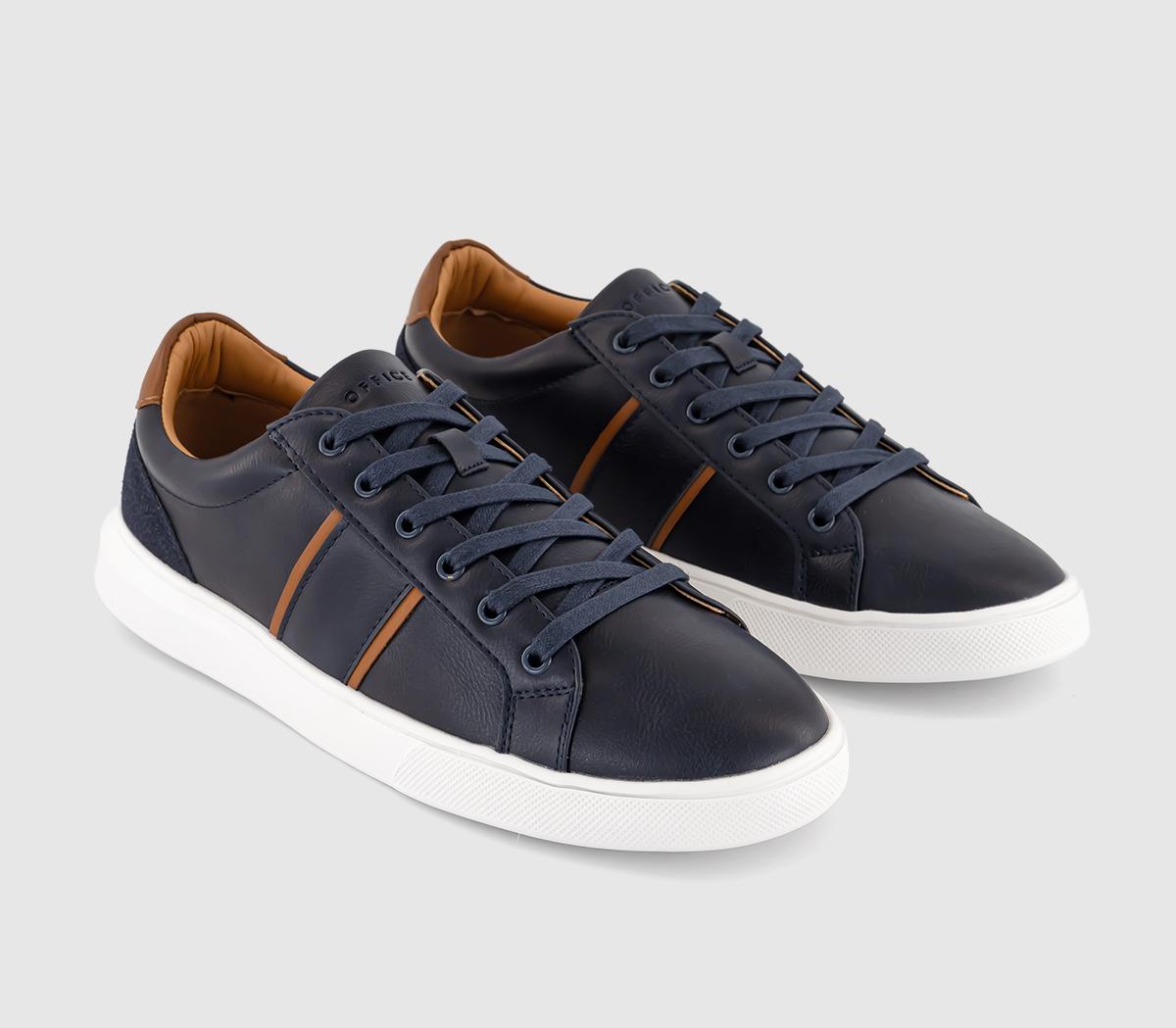 OFFICE Mens Cade Side Stripe Trainers Navy Blue, 8