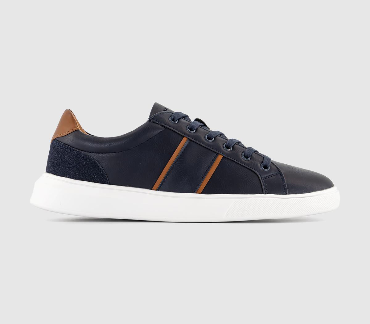 OFFICE Cade Side Stripe Trainers Navy - Men's Casual Shoes