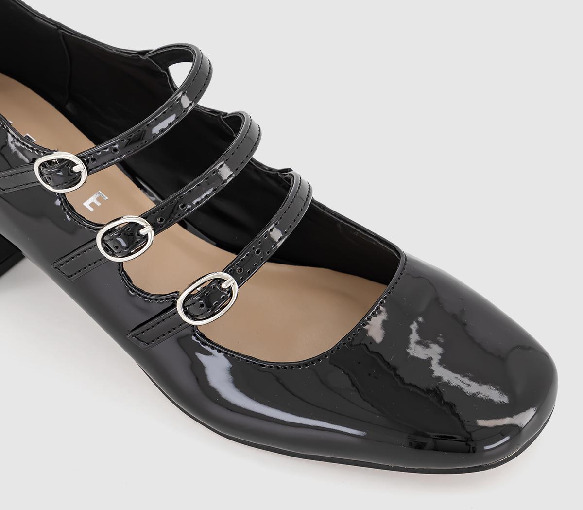 OFFICEMarvel Triple Strap Mary Jane Block HeelsBlack Patent