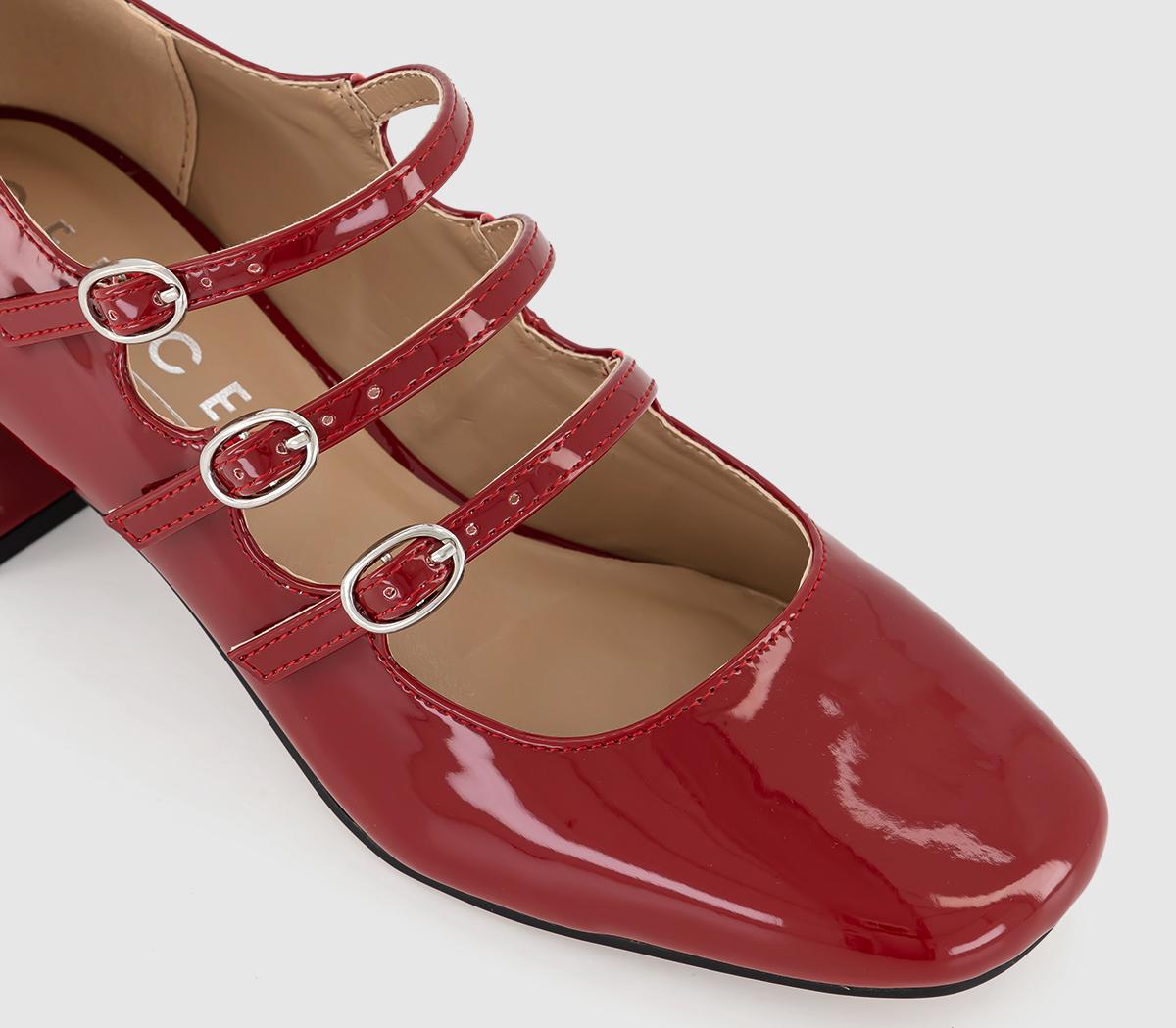 OFFICEMarvel Triple Strap Mary Jane Block HeelsRed Patent