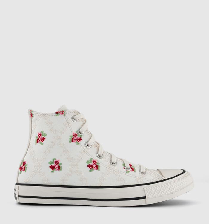 Converse All Star Hi Junior Trainers Vintage White Egret Flowers