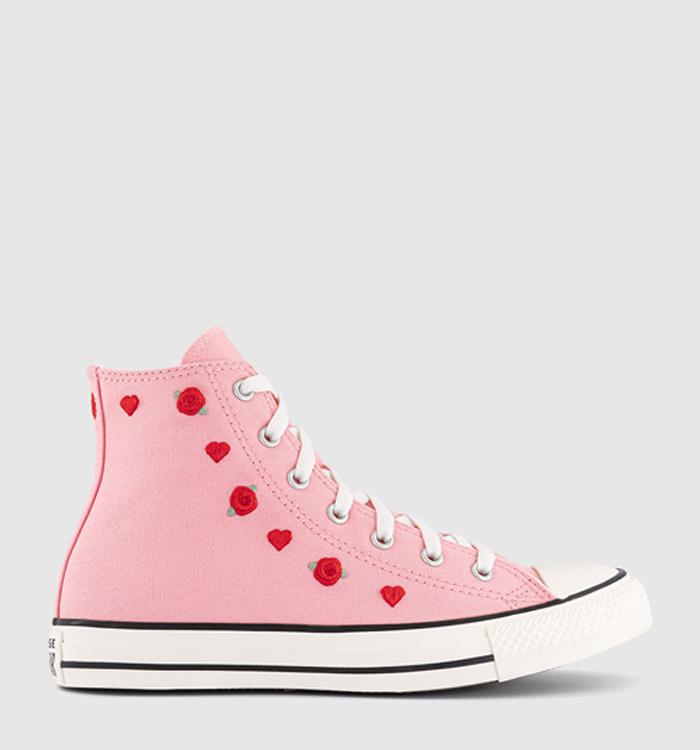 Converse All Star Hi Jnr Trainers Pink Hearts