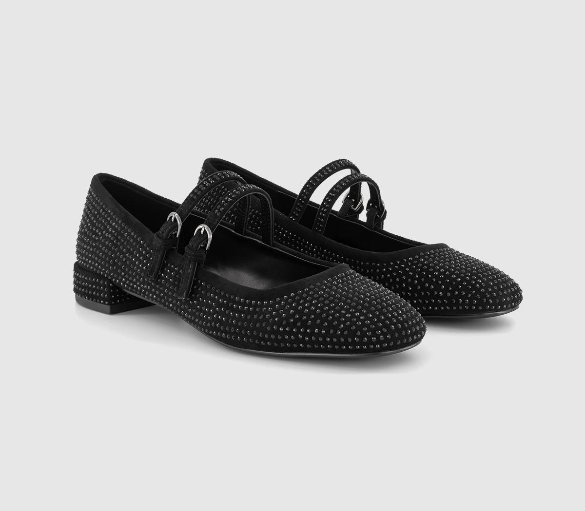 OFFICEFrenchkiss Two Strap Mary JanesBlack Diamante