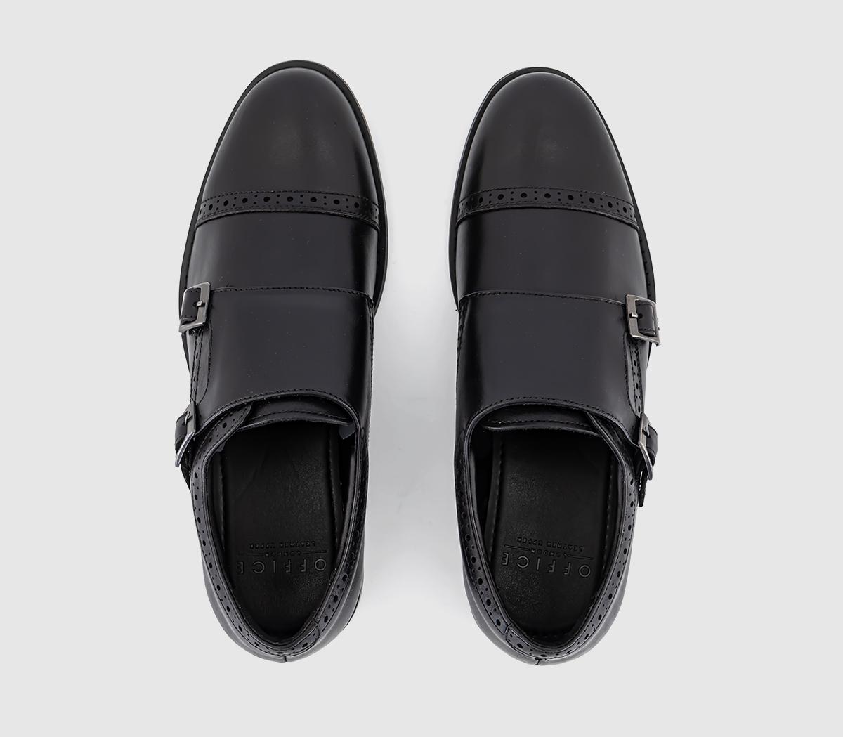 OFFICE Myles Double Strap Monk Shoes Black Leather - Men’s Smart Shoes